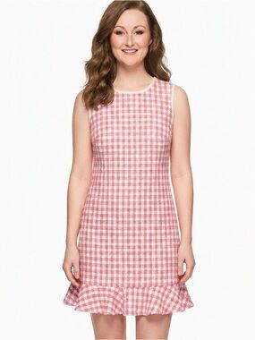 Kate Spade New York Pink & White Tweed Ruffle Hem Mini Dress Size 6